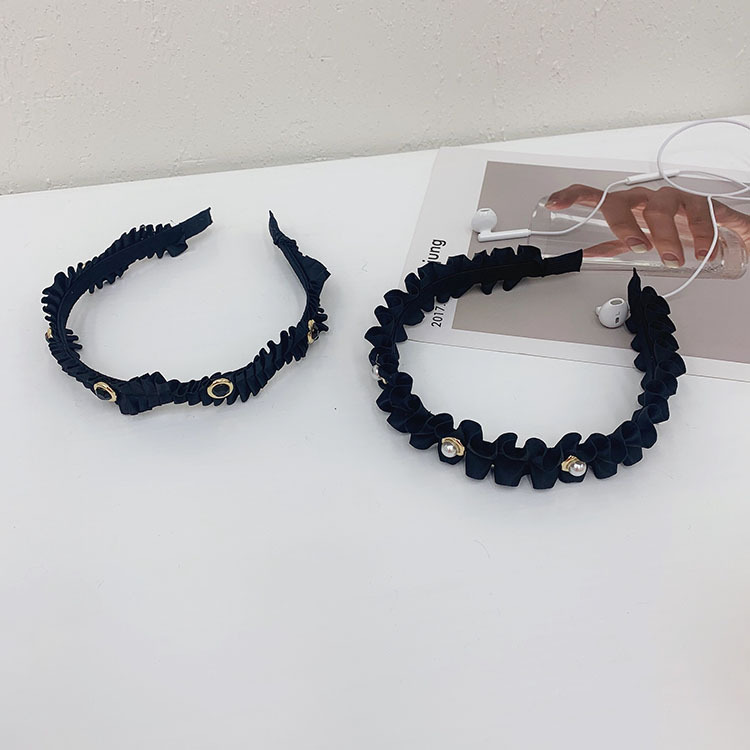 Retro Fold Pearl Black Fabric Headband display picture 4