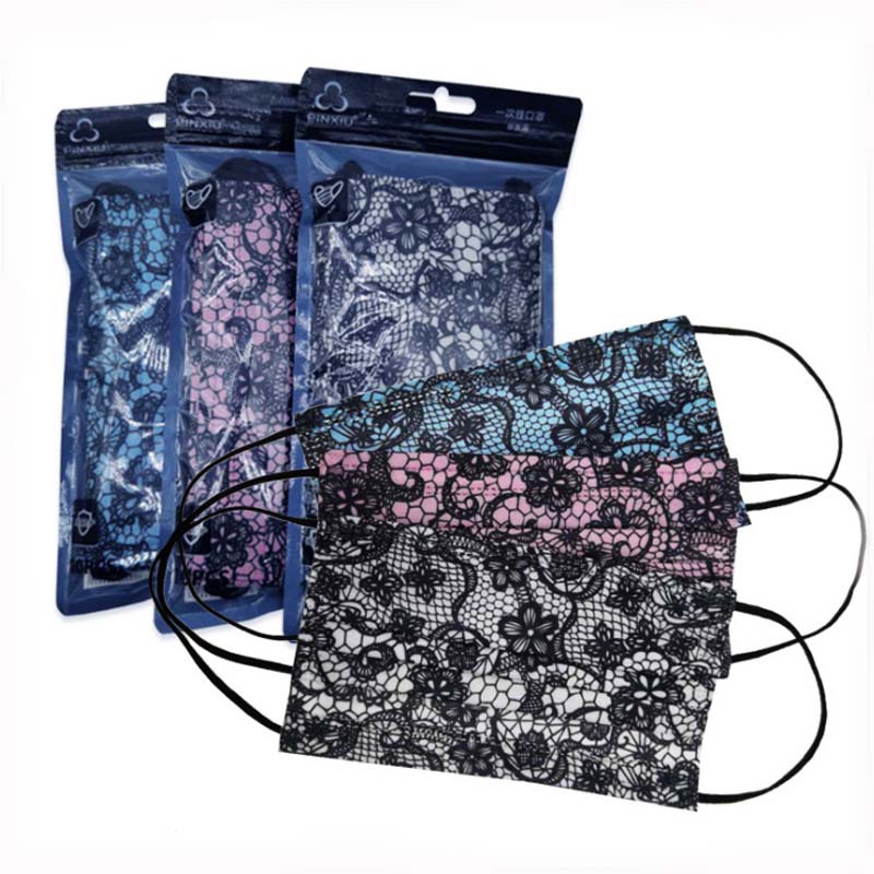 三层含99熔喷布蕾丝一次性迷彩口罩亲子款印花水刺布卡通口罩|ru
