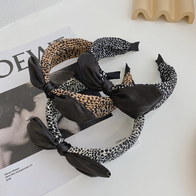 Korean Leopard Print Folds Bowknot Hair Band New Fashion Wide Brim Headband   Wholesale Nihaojewelry display picture 9