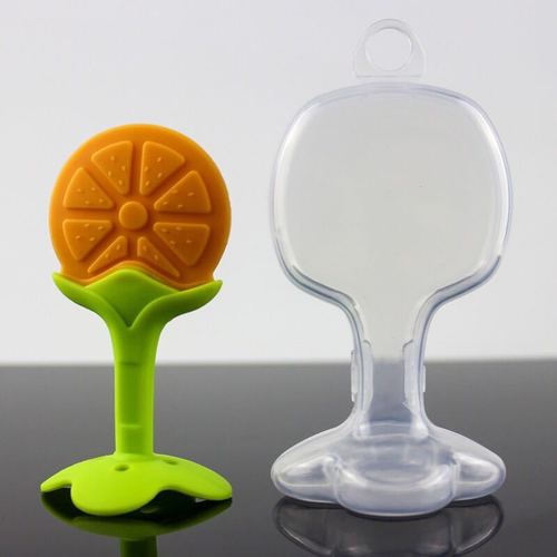 3D Fruit Shape Teether Storage Box Baby Silicone Teether Chewable Stick Baby Teething Toy Strawberry Toy