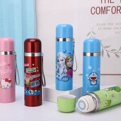 Creative cartoon stainless steel thermos cup, children's water cup with rope, bullet thermos cup, straight cup, gift LOGO