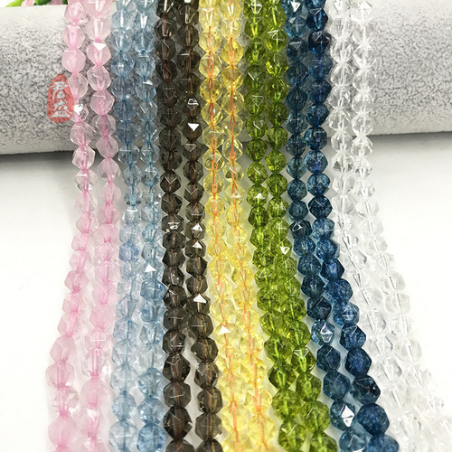 Natural Rose Quartz Blue Crystal Olive Crystal Corner Cut Faceted Beads Pearl Bracelet Matching Beads DIY Accessories Wholesale