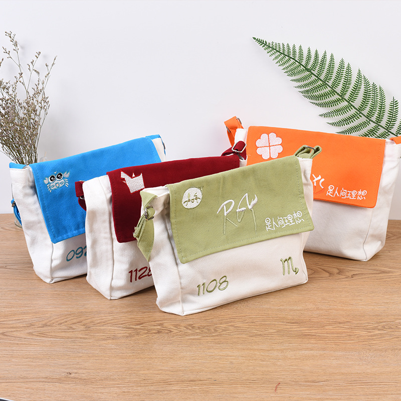 创意刺绣休闲文艺学院风手提袋 时尚可爱刺绣单肩斜跨包logo印刷