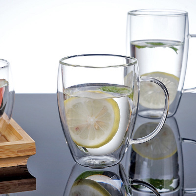 Taza de café con mango de doble capa de vidrio resistente al calor creativo aislamiento térmico taza de agua bebida fría taza de leche taza de jugo taza