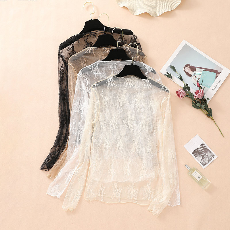 New half turtleneck lace shirt Women's inner hollow transparent mesh top spring versatile see-through long sleeve bottoming shirt New half turtleneck lace shirt Women's inner hollow transparent mesh top spring versatile see-through long sleeve bottoming shirt
