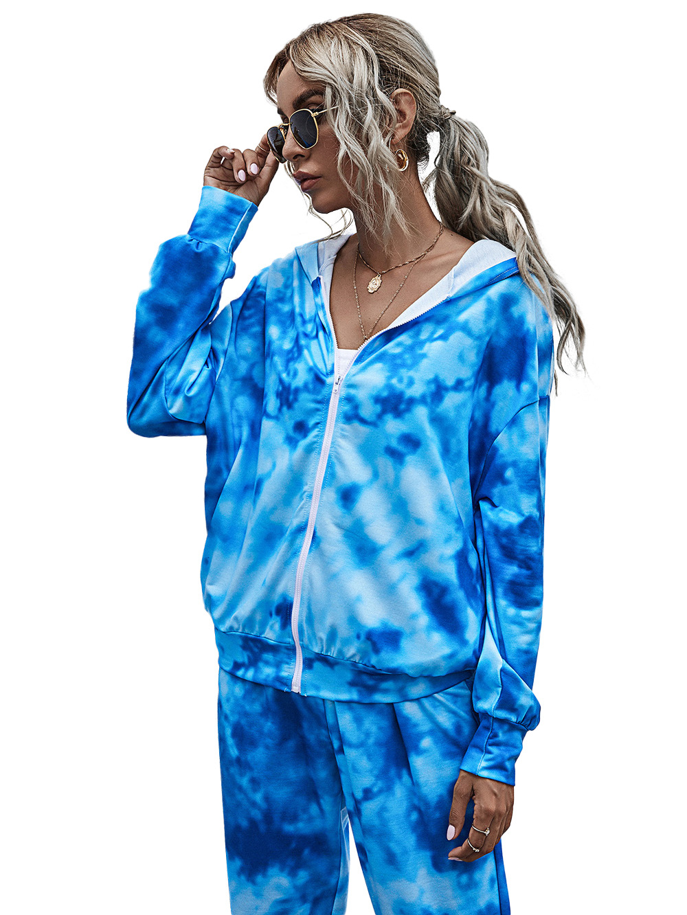 Fashion Digital Printing Zipper Tie-dye Hooded Long Sleeves Sweater Jacket For Women display picture 7