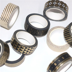 Factory Wholesale Black Gold Series-15mm Tape Paper Creative Handmade Notebooks and Paper Tape, Multiple Styles Universal Tape