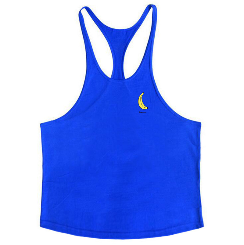 Nuevos hombres sexy de corte bajo correa de hombro delgada fruta impresa Chaleco de algodón plátano fitness chaleco deportivo de verano