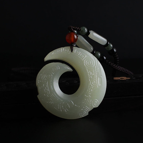 Vintage Lucky Jade Pendant Necklace High-Grade White Jade Pendant for Men and Women Long Pendant Necklace Versatile and Stylish Accessory