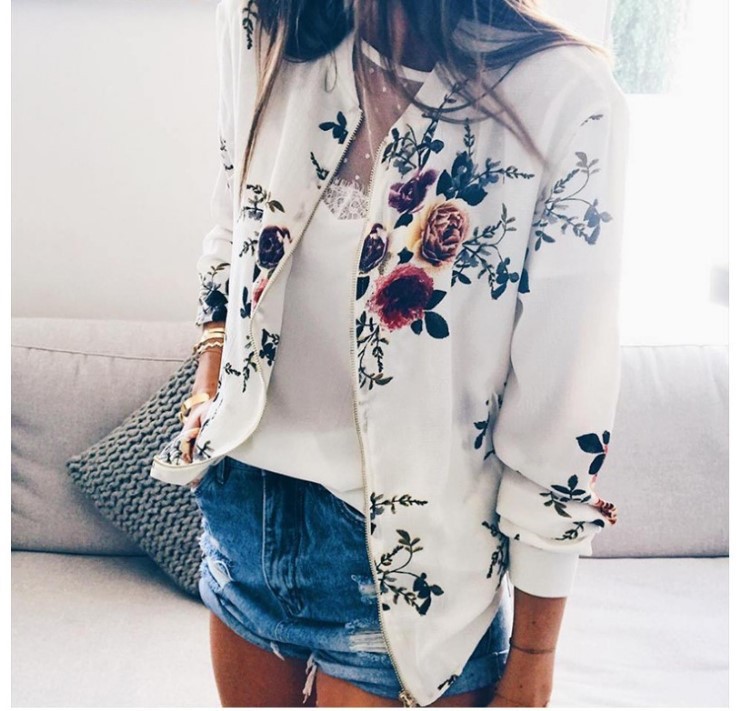 Floral Baseball Jacket - White
