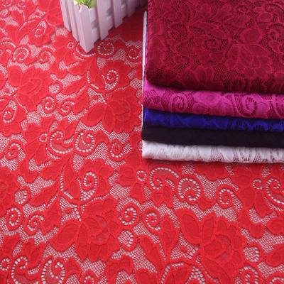 錦氨波邊镂空蕾絲刺繡連衣裙布料 針織彈力禮服內衣面料現貨批發