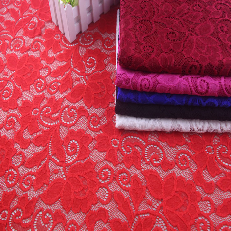 錦氨波邊镂空蕾絲刺繡連衣裙布料 針織彈力禮服內衣面料現貨批發
