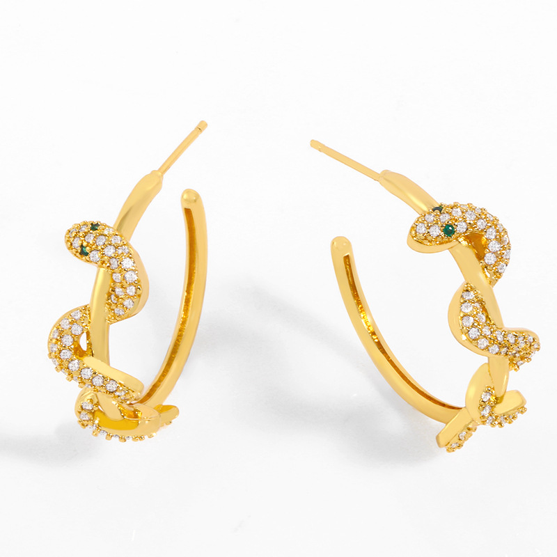 Jewelry New Earrings C-shaped Earrings Models Diamond-shaped Snake Earrings Wholesale Nihaojewelry display picture 2