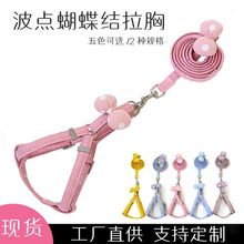 亚马逊新款狗狗牵引绳波点蝴蝶结狗链狗绳中小型犬遛狗宠物用品