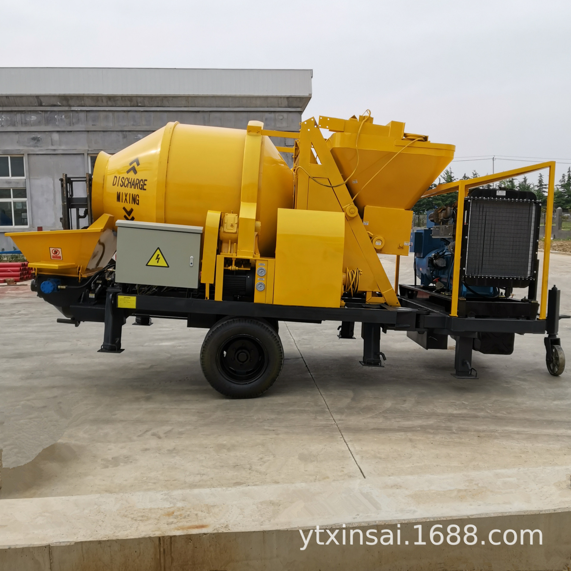 柴油板搅拌拖泵，concrete mixer 混凝土地泵 柴油机地泵