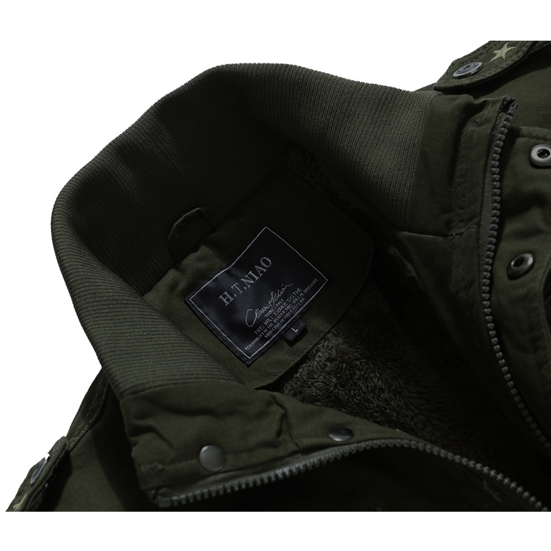 Invierno nueva chaqueta de hombre caliente forrada con forro polar chaqueta militar lavada sin capucha más tamaño abrigo suelto Amazon