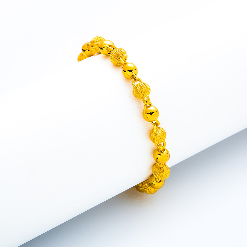 Vietnam gold round bead bracelet women's gold plated Frosted Lucky beads couple Bracelet Men's glossy Buddha beads gold hand.