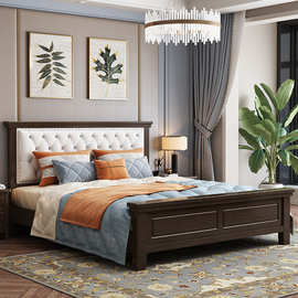 美式床实木床1.8米简美双人床现代简约1.5m婚床软靠主卧室家具
