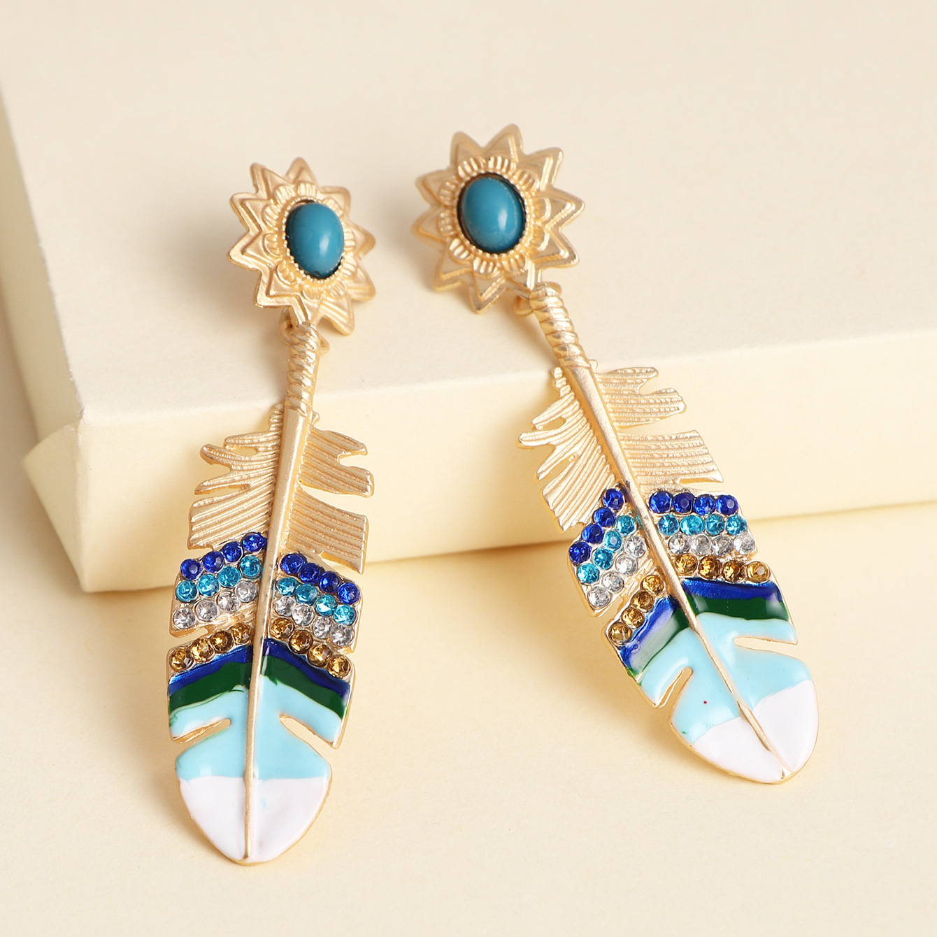 New Jewelry National Style Feather Earrings Color Oiled Earrings Personality Literature And Art Wild Earrings Wholesale Nihaojewelry display picture 9