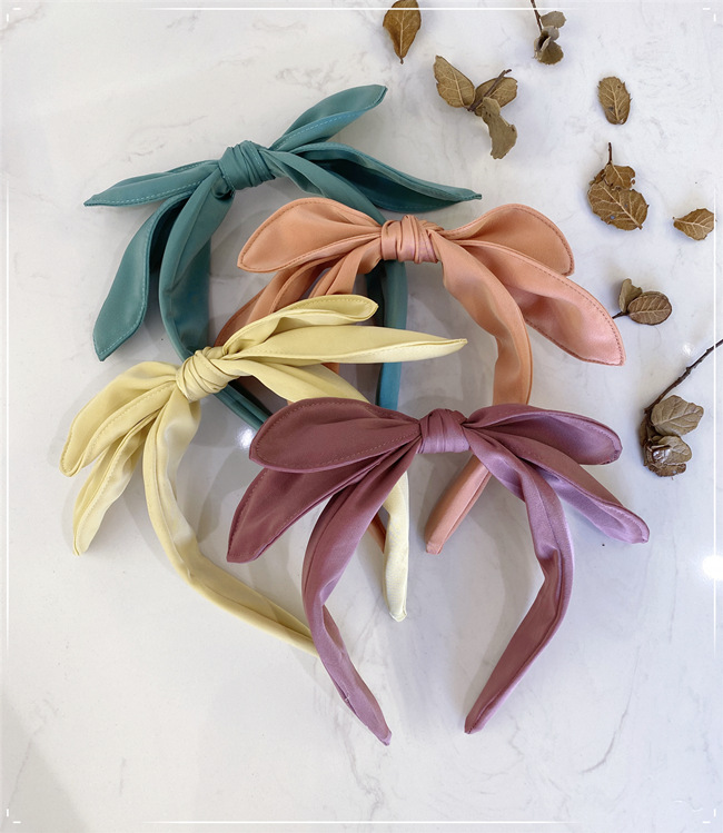 Korean Headband New Solid Color Cute Candy Color Double Bow Tie Fine Satin Headband Nihaojewelry Wholesale display picture 18