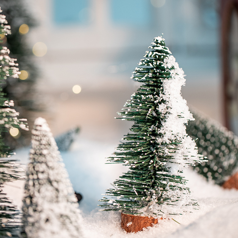 15 - 30cm pagoda pequeño árbol flocado decoración de escritorio de Navidad pegajosa nieve spray blanco pequeño árbol de cedro de Navidad