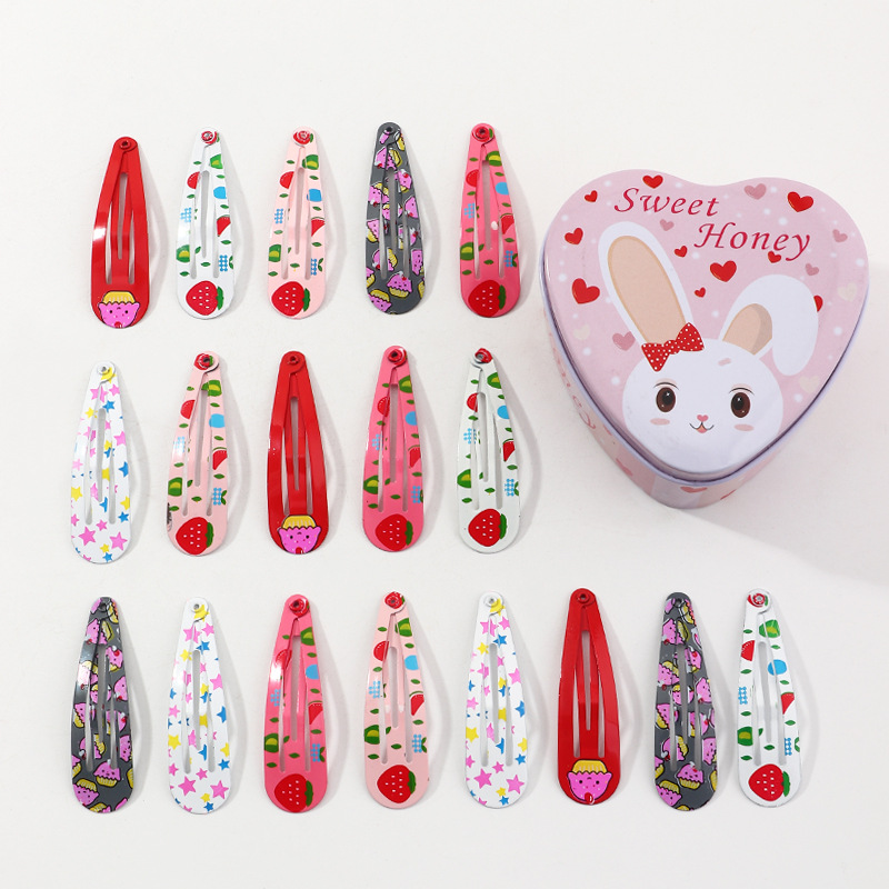 New  Printing Fruit Plaid Flower Drop-shaped Bb Clip 18 Pieces Children's Side Clip Box display picture 1