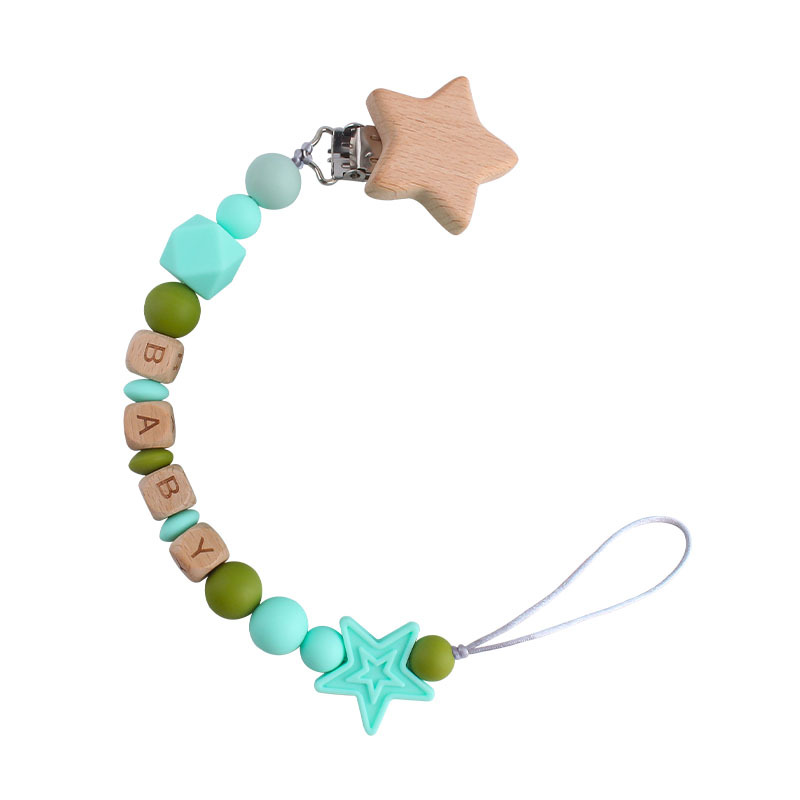 Creativo DIY bebé Haya estrella de cinco puntas chupete clip bebé nombre silicona estrella de cinco puntas chupete cadena