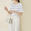 Short Sleeve Striped Pullover T-shirt Korean loose round neck ice silk T-shirt