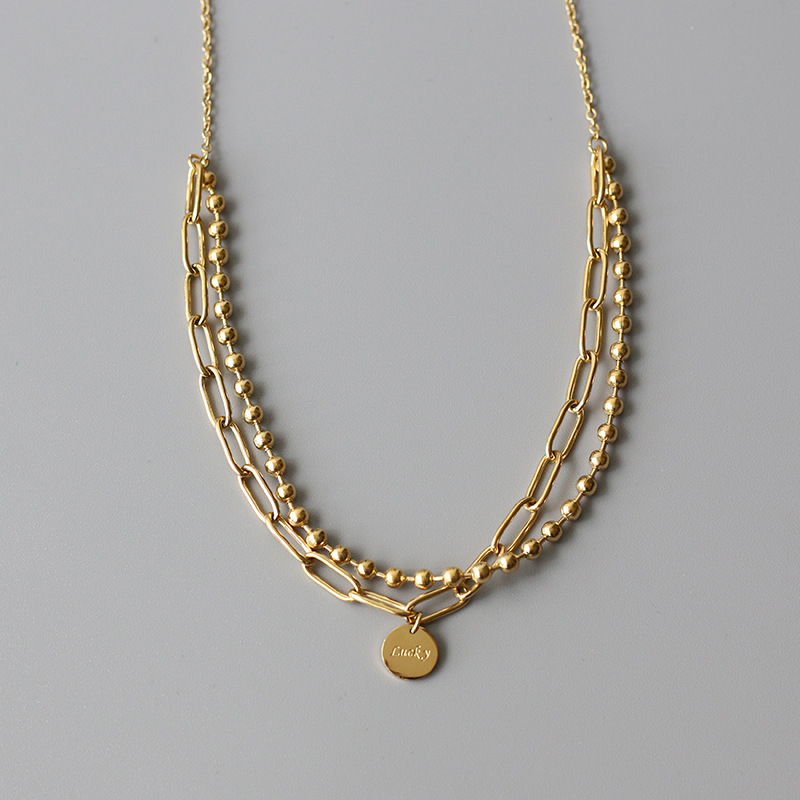 Retro Round Brand Double Round Bead Bracelet Necklace Set