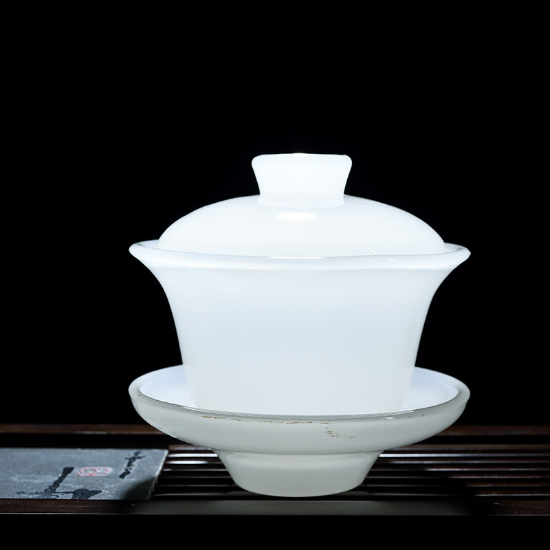 Cubierta de porcelana de jade Tazón taza de té sancai bandeja de té grasa vidrio de cerámica blanca tazón de té grande vidrio Kung Fu juego de té accesorios cubierta Tazón/