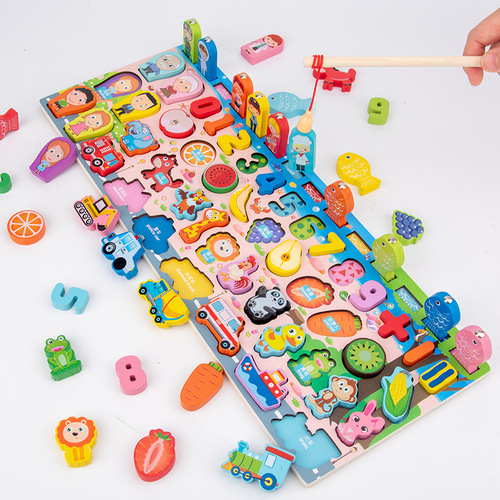 Seven-in-one multifunctional fishing logarithm board for children, early education, family figures, numbers and other matching puzzle toys