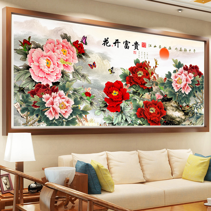 一件代发满钻点钻十字绣钻石画客厅卧室大幅砖石秀花开富贵