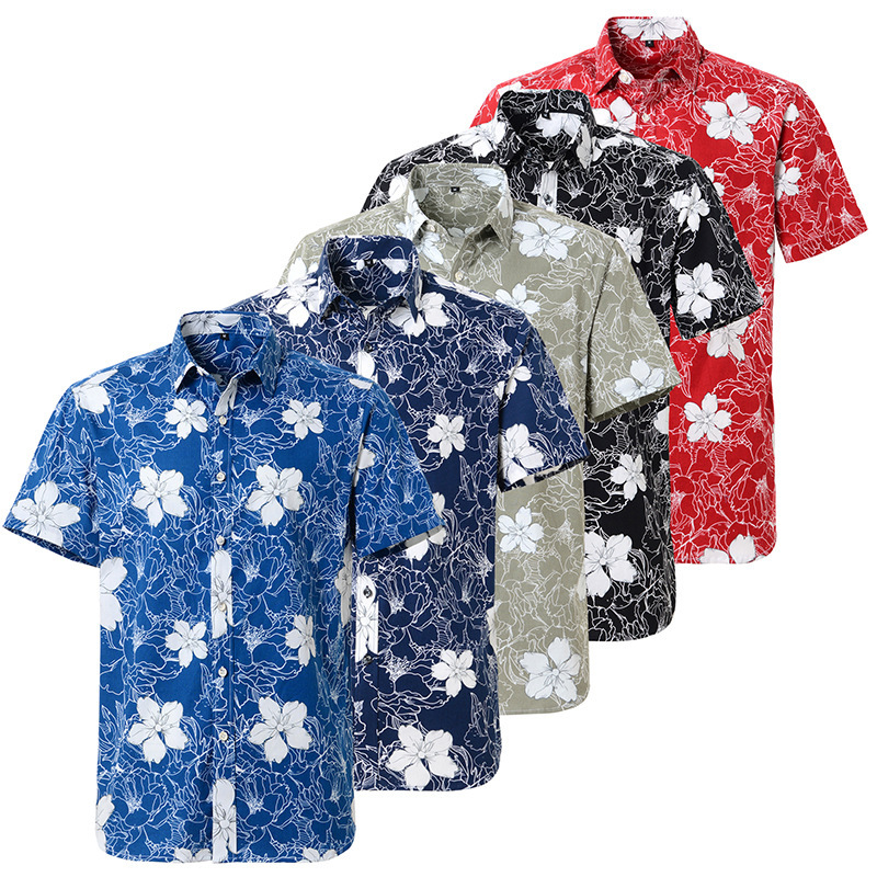 Hawaii Floral casual Dress suit shirts for male cotton printing short sleeve shirt male beach