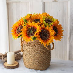 Factory Sunflower Artificial Flower Bouquet Fake Flowers Wholesale Wedding Celebration Hand Held Tulle Flowers Export Home Decor Hand Held Flowers