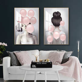 粉色甜歌客厅装饰画北欧风格人物网红挂画儿童卧室少女直播间壁画