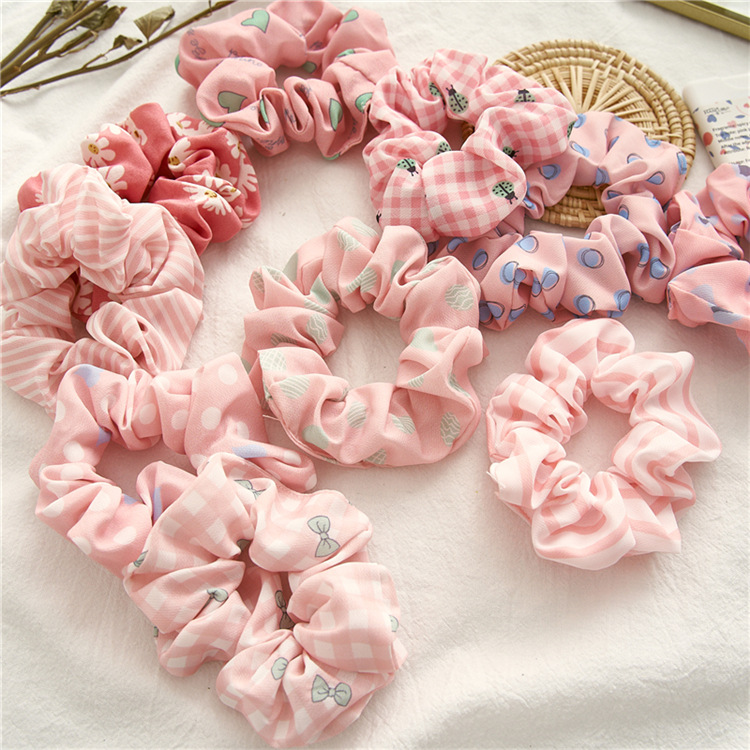 New Fashion Pink Polka Dot Striped Hair Scrunchies display picture 7