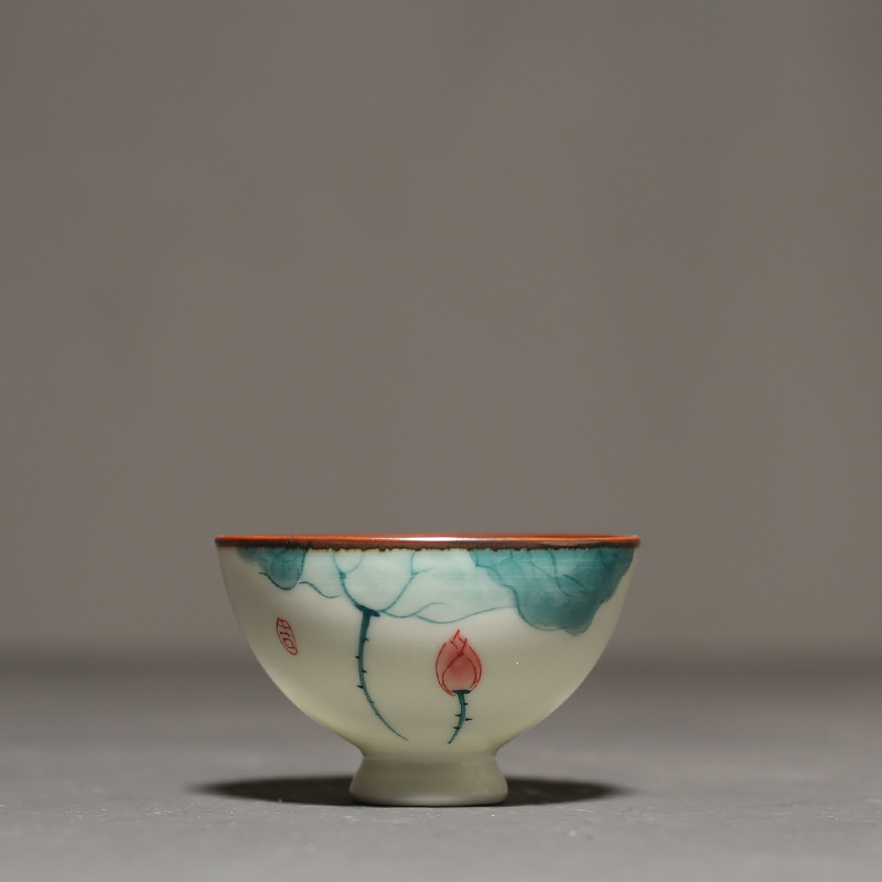Hand-painted Lotus Tea Cup Ceramic Tea Drinking Cup Host Cup Single Cup Kung Fu Tea Set Small Tea Cup Tea