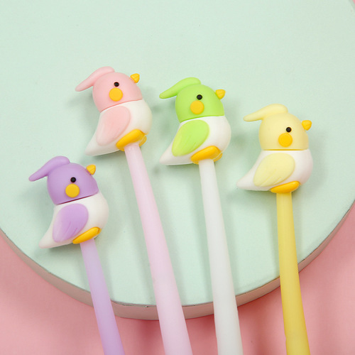 Korean Silicone Cartoon Neutral Pen Creative Shape Realistic Color Parrot Bird Soft Gel Neutral Student Pen