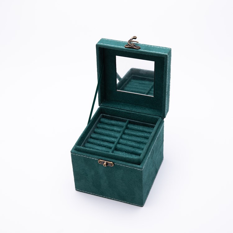 Jewelry Earring Ring Bracelet Box Right Angle Ornament Green Jewelry Storage Box Double Layer Flannel Jewelry Box