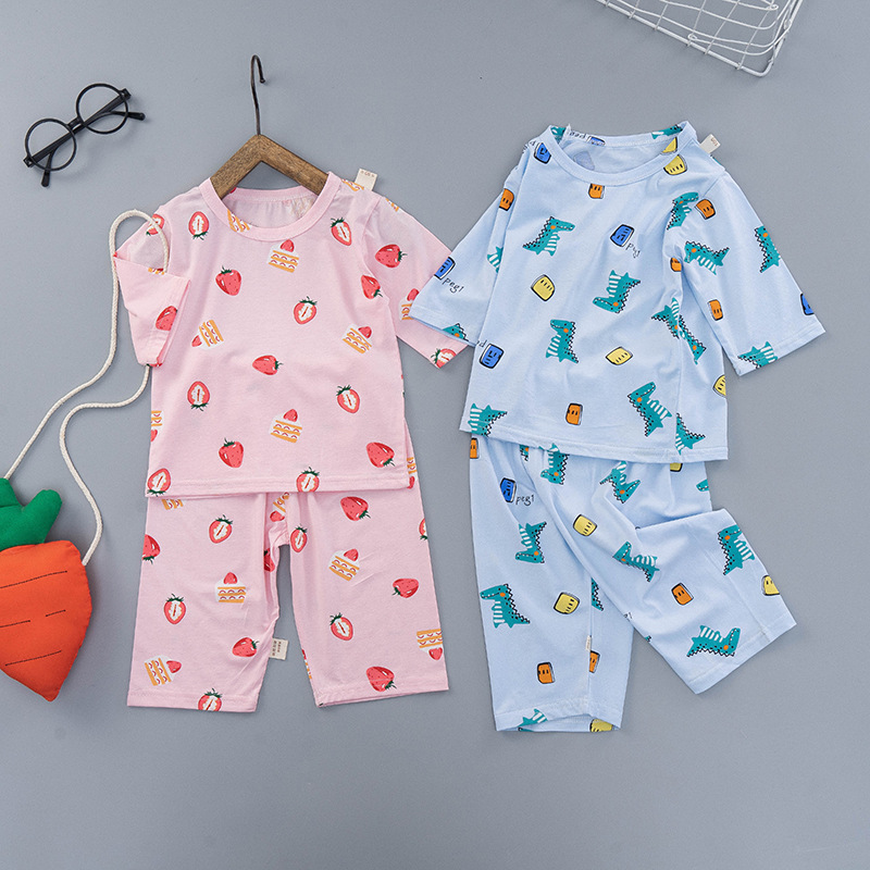 children Home service package summer pure cotton men and women baby pajamas Home Furnishing Air conditioning service Children Three Quarter Sleeve Thin section