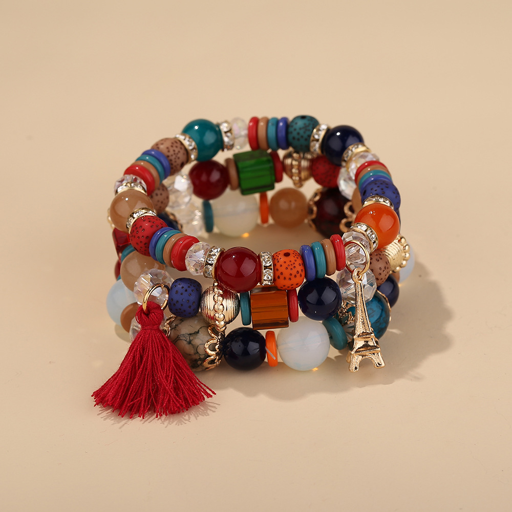 80g Weight Bracelets Classification 1 Piece Quantity Holiday, Travel Occasion Artificial Crystal, Glass Material Colorful Pattern Women'S Gender Beaded, Tassel Design Ethnic Style Style Ethnic Style Colorful Arylic Artificial Crystal Glass Beaded Bracelets Wholesale 7