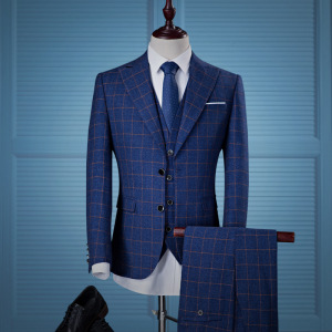 Three piece suit for men’s business English check casual suit three piece suit