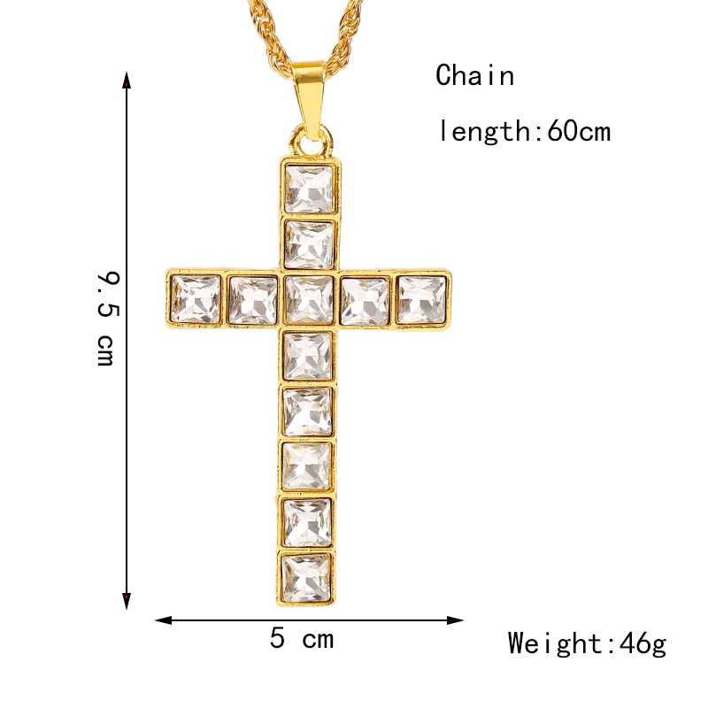 exaggerated hip hop cross necklace creative hip-hop rhinestone pendant jewelry wholesale nihaojewelr
