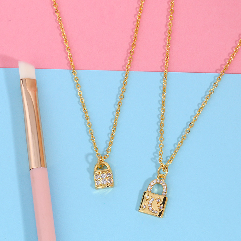 Korea star moon key lock necklace simple wild personality couple diamond-plated necklace wholesale n