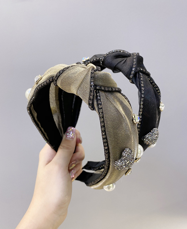 Korean Pearl Rhinestone Headband Diamond Knotted Wide-brimmed Headband Hair Bundle Headdress Wholesale Nihaojewelry display picture 12