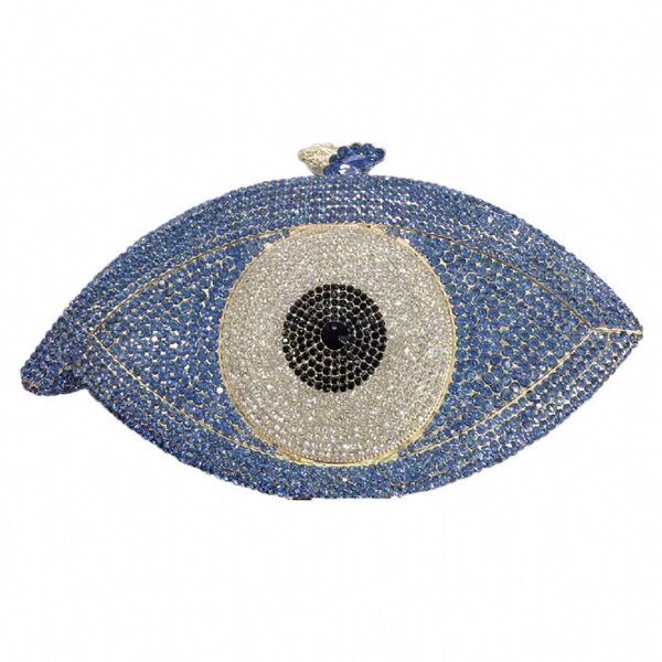 Túi clutch nữ đính kim cương kim loại rỗng cầm tay dự tiệc 19x4x10.5 cm — Màu xanh lam, Màu đen, Nền vàng kim cương trắng, Đế Vàng Kim Cương
