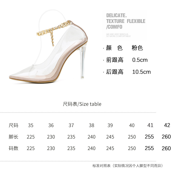 Transparent Pointed Gold Chain Large Size High Heel Women's Fashionable Sexy Shoes Wholesale Nihaojewelry display picture 2