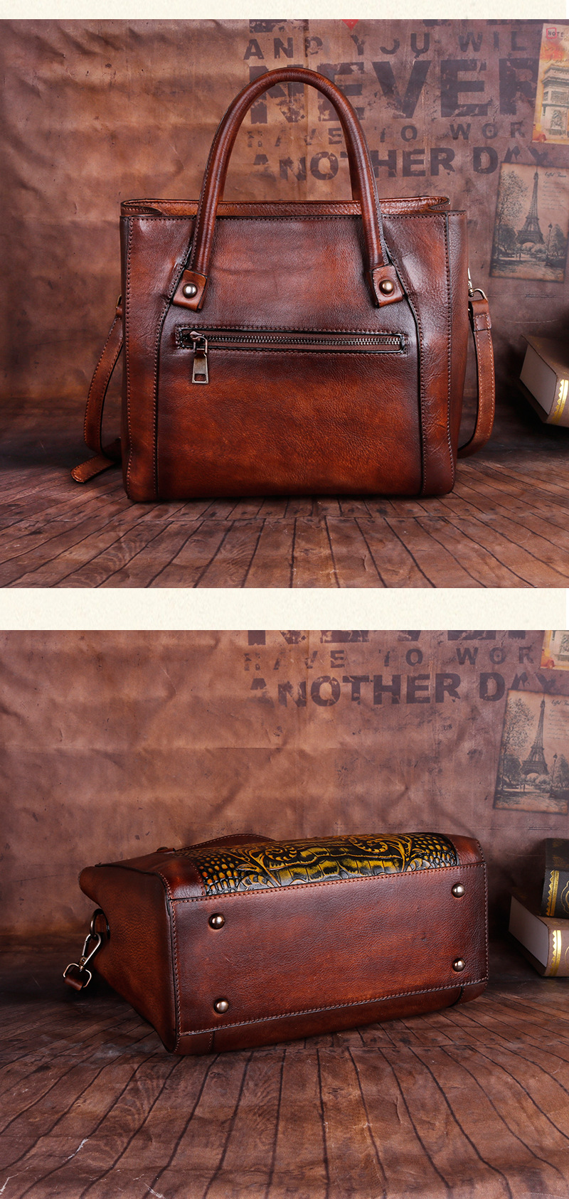 Túi đeo chéo nữ da thật phong cách vintage, họa tiết nổi bật — Xám cổ điển, Vàng cổ điển, Xanh lá cổ điển, Nâu cổ điển chi tiết 18