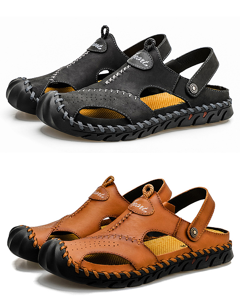 Cross-border large-sized genuine leather men's sandals, beach flip-flops, two-in-one men's casual cool leather shoes, top layer cowhide men's shoes, breathable undefined