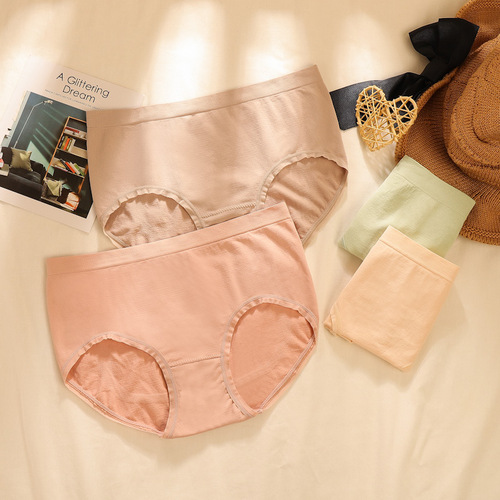 Seamless Japanese graphene moisture-wicking underwear women's mid-waist tummy control pure cotton bottom crotch antibacterial girl's briefs